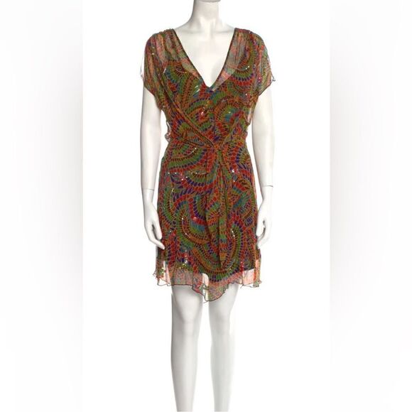 Diane Von Furstenberg Avanita silk print dress with sequins Sz 6 - Picture 1 of 7